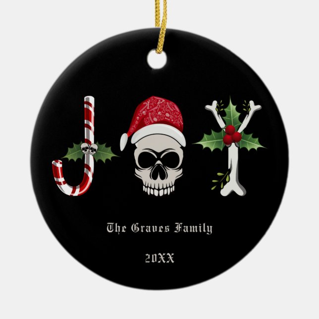 Gothic Christmas JOY Skull Keramik Ornament (Vorne)