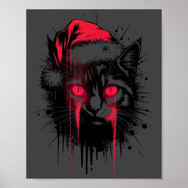Gothic Christmas Nge Horror Cat Santa Hat Witchy X Poster (Vorne)