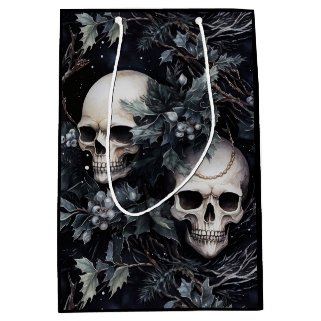 Gothic Christmas Skulls Mittlere Geschenktüte (Vorderseite)