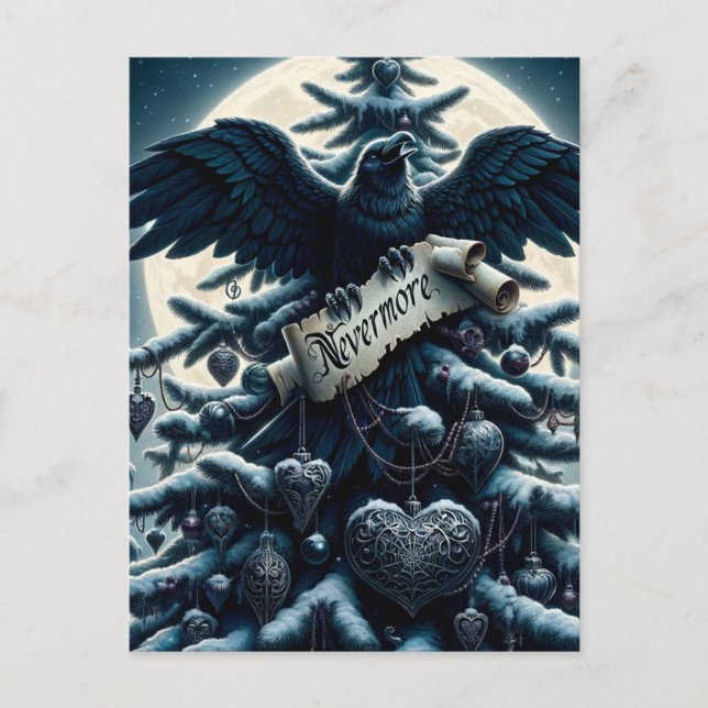 Gothic Christmas Tree Nevermore Raven Postkarte (Vorderseite)
