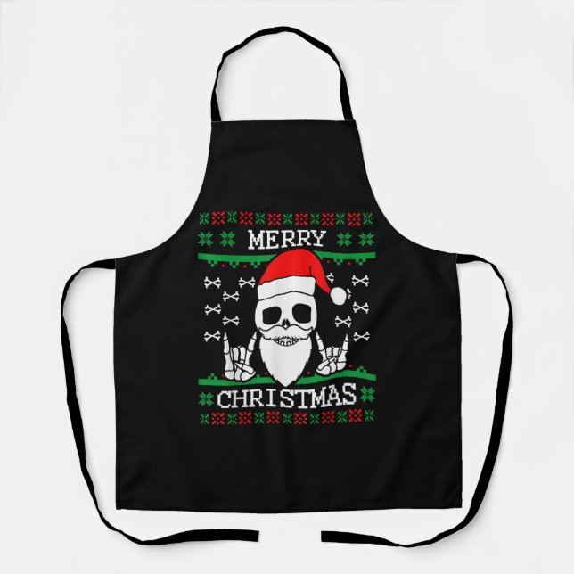 Gothic Christmas Ugly Skull Rock Weihnachtsgeschen Schürze (Vorderseite)