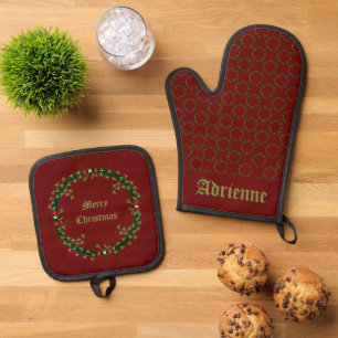 Gothic Christmas Wreath Custom Ofenhandschuh & Topflappen-Set