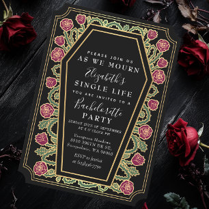 Gothic Coffin Rose Junggeselinnen-Abschied Einladung