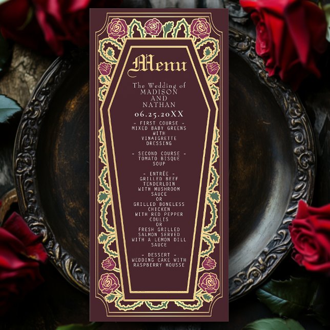 Gothic Coffin Rose Red Wedding Menu Menükarte (Von Creator hochgeladen)
