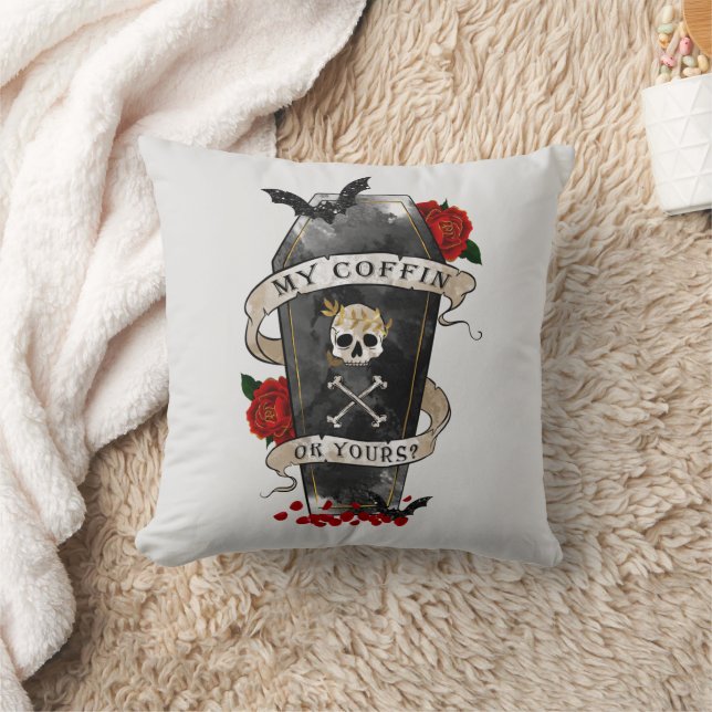 Gothic Coffin & Skull mit Rote Rose Kissen (Decke)