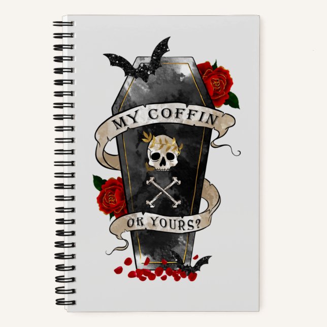 Gothic Coffin & Skull mit Rote Rose Notizbuch (Vorderseite)