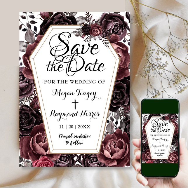 Gothic Coffin Vintage Wedding Save the Date Einladung (Von Creator hochgeladen)