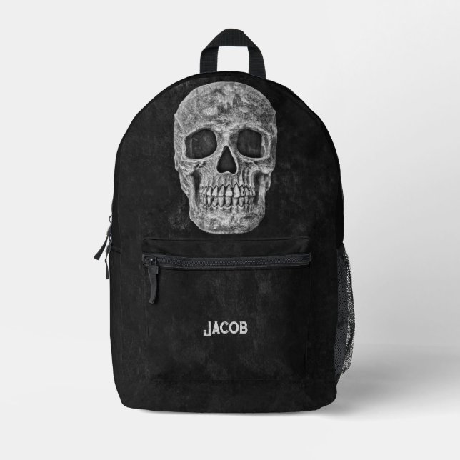 Gothic Cool Black and White Skull Bedruckter Rucksack (Vorderseite)