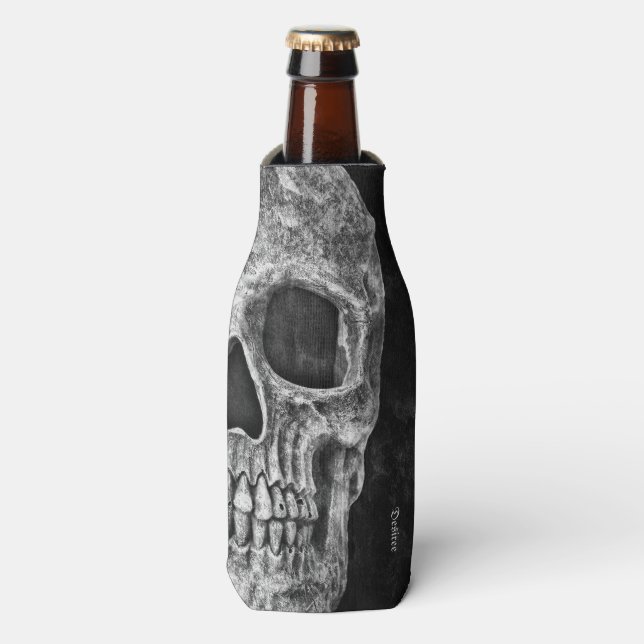 Gothic Cool Half Skull Kopf Schwarz-Weiß-Grunge Flaschenkühler (Flaschenvorderseite)