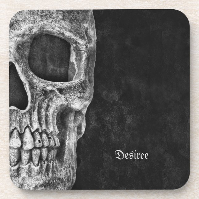 Gothic Cool Half Skull Kopf Schwarz-Weiß-Grunge Getränkeuntersetzer (Vorderseite)