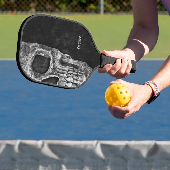 Gothic Cool Half Skull Kopf Schwarz-Weiß-Grunge Pickleball Schläger (InSitu)