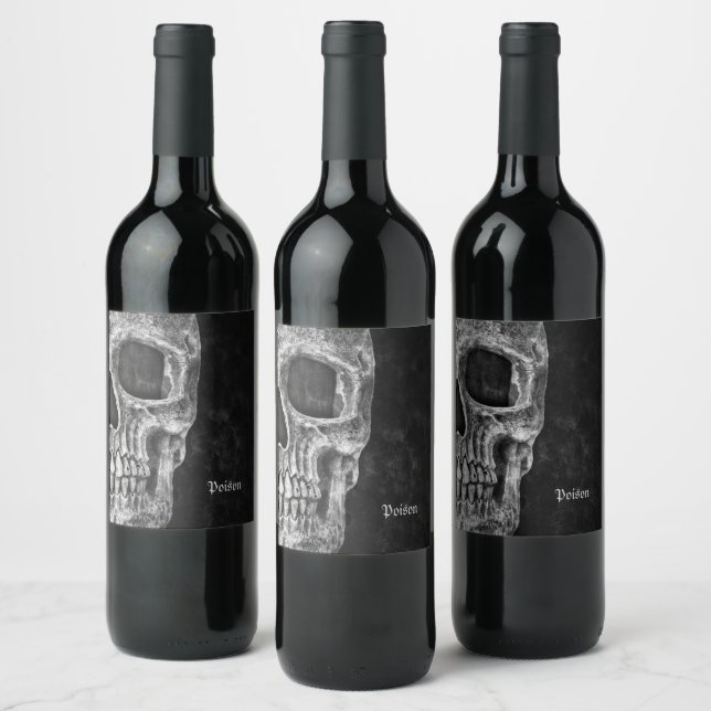 Gothic Cool Half Skull Kopf Schwarz-Weiß-Grunge Weinetikett (Flaschen)