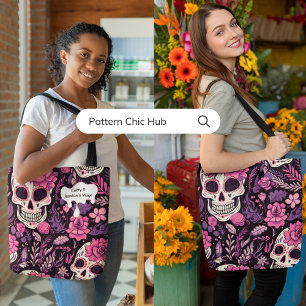 Gothic Cool Sugar Skull Blumen Modern Elegant Tasche