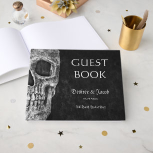 Gothic Coole Halb-Schädel-Druck Grunge Schwarz-Wei Gästebuch