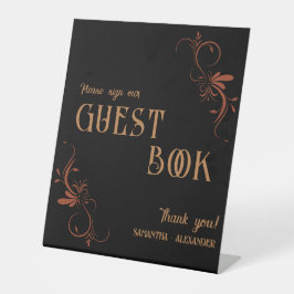 Gothic Copper Gold Whimsigoth Wedding Gästebuch Sockelschild