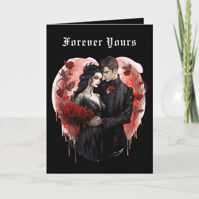 Gothic Couple Black Heart Valentines Feiertagskarte (Vorderseite)