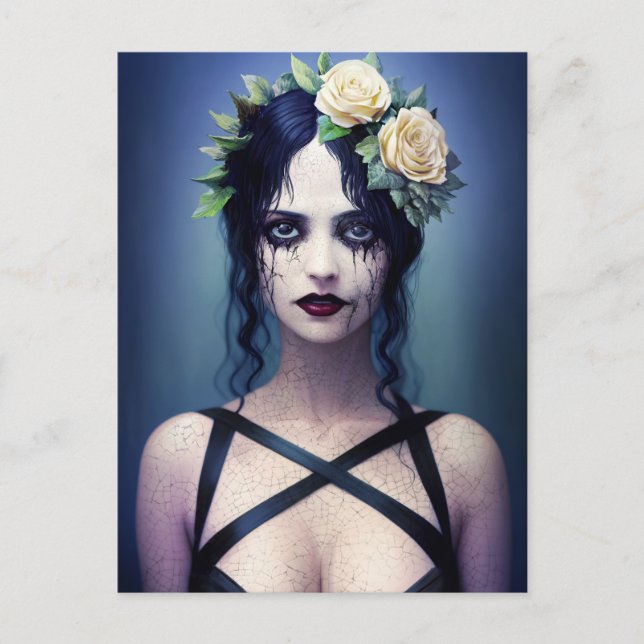 Gothic Cracked Porcelain Beauty Postkarte (Vorderseite)