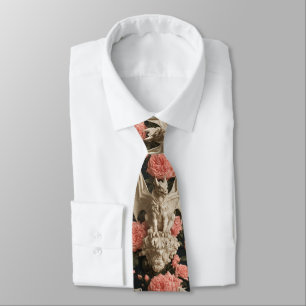 Gothic Creme und Pink Barock-Drache und Rosen Krawatte
