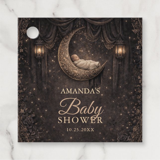 Gothic Crescent Moon Stars Baby Shower Geschenkanhänger (Vorderseite)