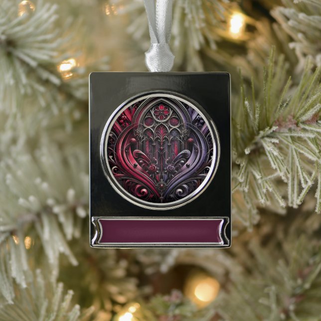 Gothic Crimson Rose Banner Ornament (Baum)