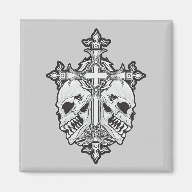 Gothic Cross and Skulls Magnet (Vorne)