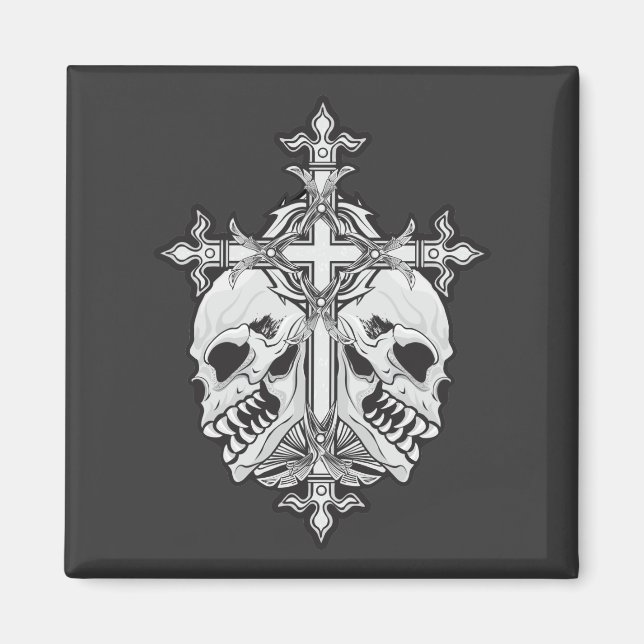 Gothic Cross mit Skulls Magnet (Vorne)