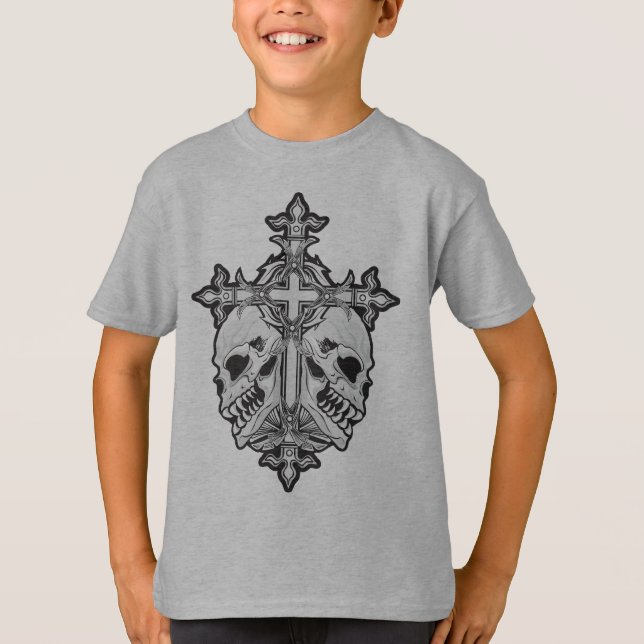 Gothic Cross mit Skulls T-Shirt (Vorderseite)
