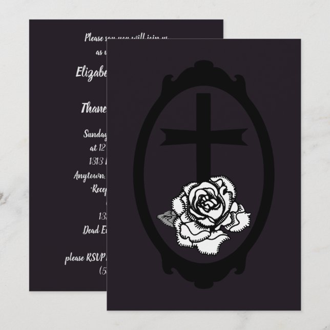 Gothic Cross und Rose Cameo Hochzeitseinladungen Einladung (Vorne/Hinten)