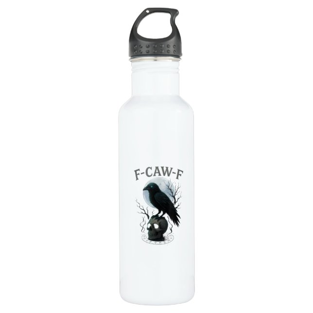 Gothic Crow F Caw F Raven Skull Halloween Graphic  Edelstahlflasche (Vorderseite)