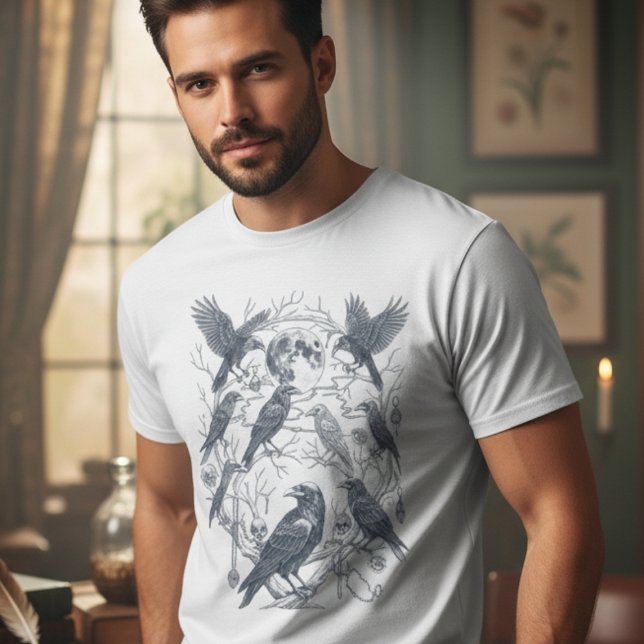 Gothic Crow Moon T-Shirt - Dark Academia Style (Gothic raven tshirt
)