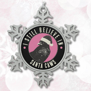 Gothic Crow Santa Krähen Pink und Schwarzes Weihna Schneeflocken Zinn-Ornament