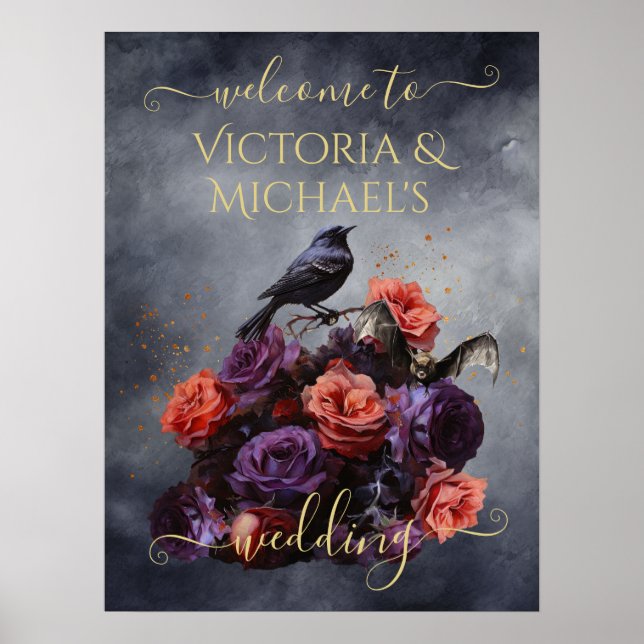 Gothic Crow Vampire Fledermaus Dunkelmoody Hochzei Poster (Vorne)