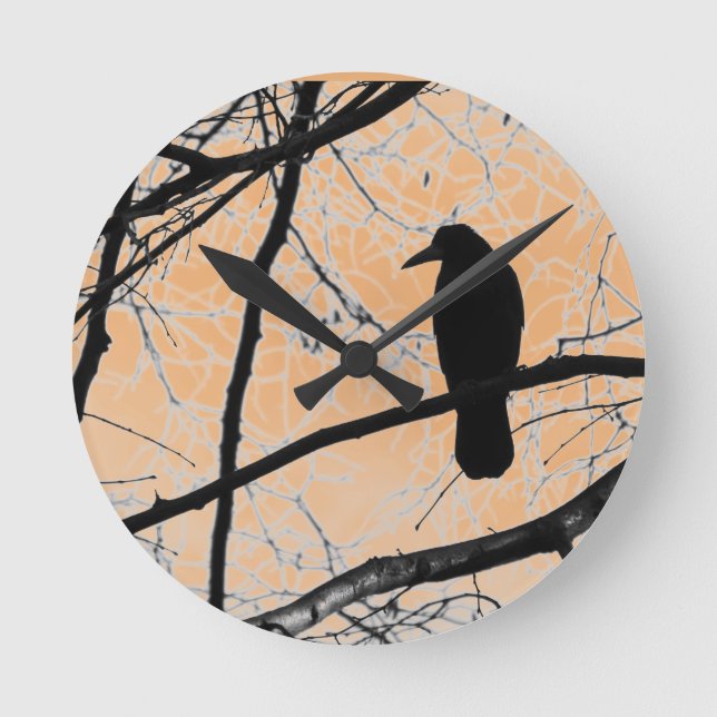 Gothic Crow Wall Clock Runde Wanduhr (Vorderseite)