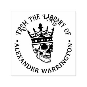 Gothic Crowned Skull #3 Round Library Book Name Permastempel