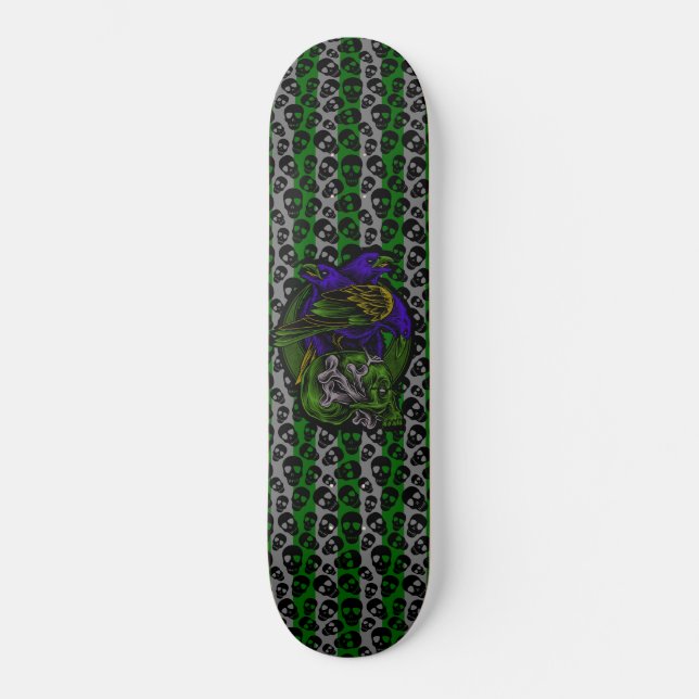 Gothic Crows Skull and Bones Random Skulls Skateboard (Vorderseite)