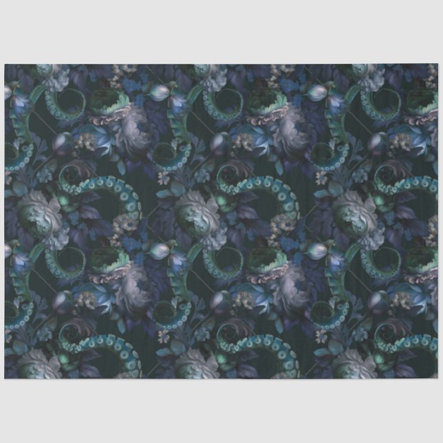 Gothic Cthulhu Türkis Tentacle mit Blume Seidenpapier (Vorderseite)