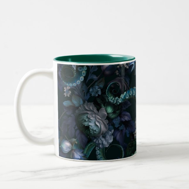 Gothic Cthulhu Türkis Tentacle mit Blume Zweifarbige Tasse (Links)