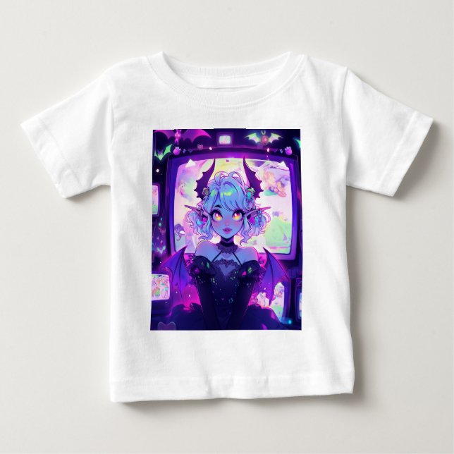 Gothic Cyberpunk Demon Fantasy Anime Girl Baby T-shirt (Vorderseite)