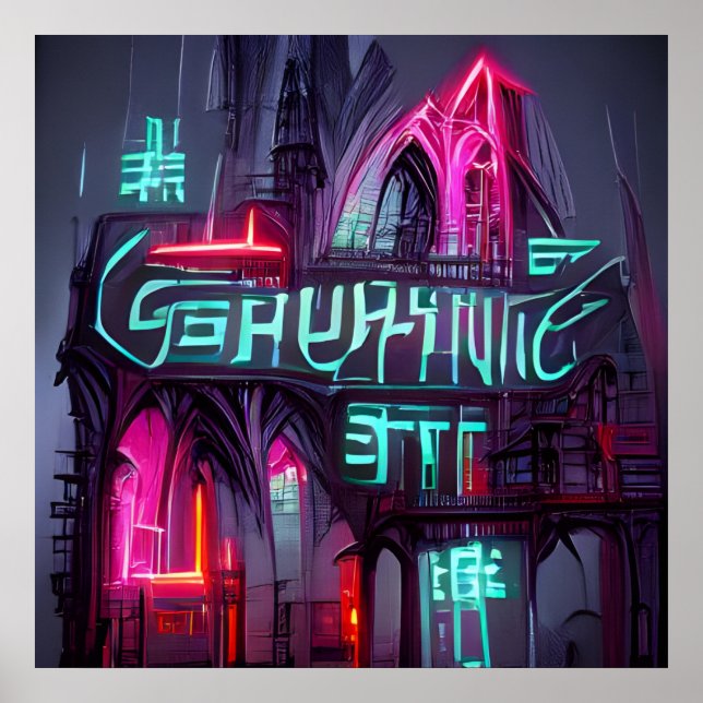 Gothic Cyberpunk Neonoir Abstrakt Architecture Poster (Vorne)