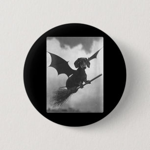 Gothic-Dachshund-Hexe-Besen-Fledermausflügel für D Button