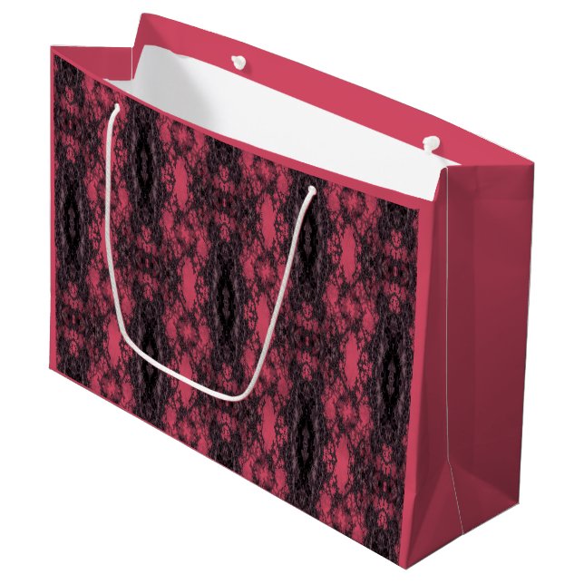 Gothic Damask Dark Pink und Black Lace Muster Große Geschenktüte (Vorderseite Schrägansicht)