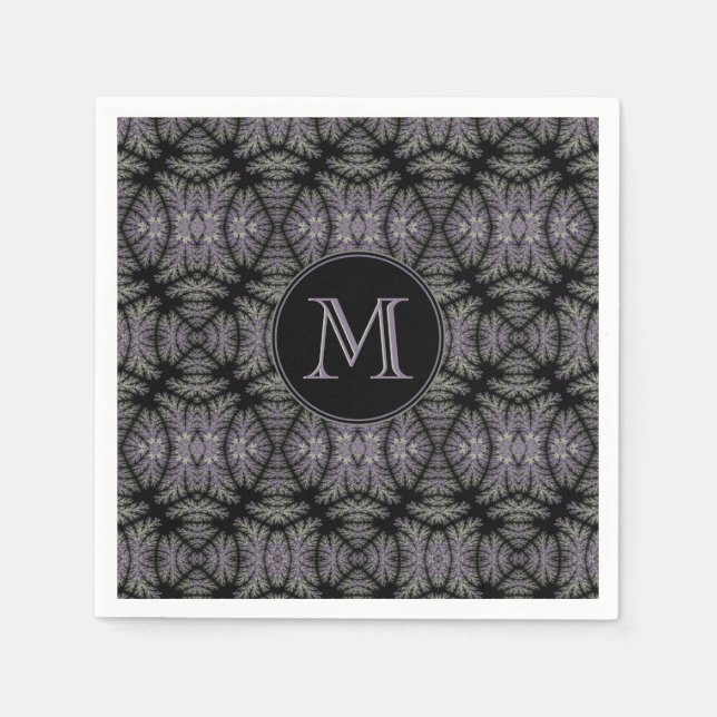 Gothic Damask Lavender Sage Fern Muster Monogram Serviette (Vorderseite)
