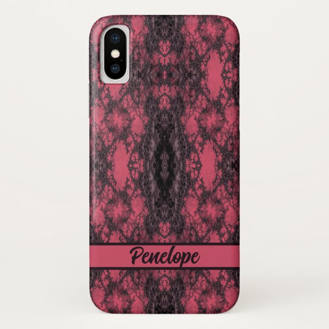 Gothic Damask Pink Lace Muster Modelle Case-Mate iPhone Hülle (Rückseite)
