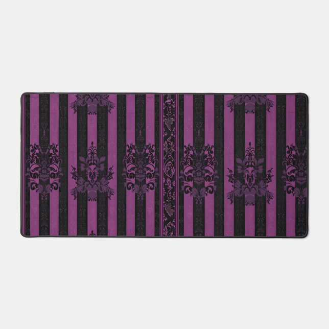 Gothic Damask Purple & Black Striped Desk Mat  (Recto)