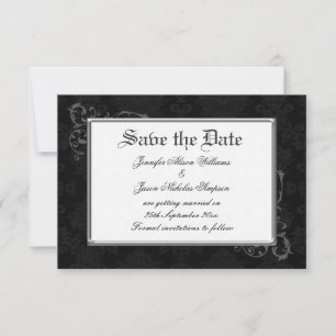 Gothic Damask Save the Date in Schwarz und Weiß
