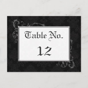 Gothic Damask Tischnummer in Schwarz und Weiß