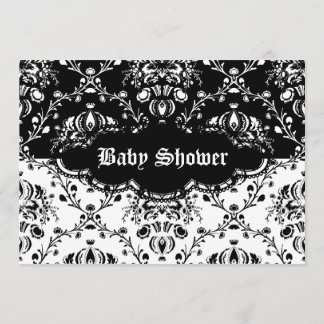 Gothic Damast Schwarz & Weiß Einladung