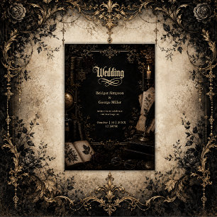 Gothic Dark Academia Bibliothek Buch Hochzeit Einladung