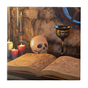 Gothic Dark Academia Kerzenbeleuchtete Studienkuns Fliese