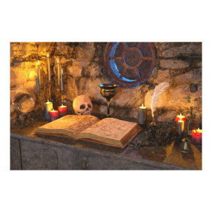 Gothic Dark Academia Kerzenbeleuchtete Studienkuns Fotodruck